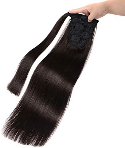MRS HAIR 18 Inches Straight Ponytail Human Hair Extensions Natural Black Hairpiece Wrap Around Pony Tail Real Clip in Hair Extensions for Woman