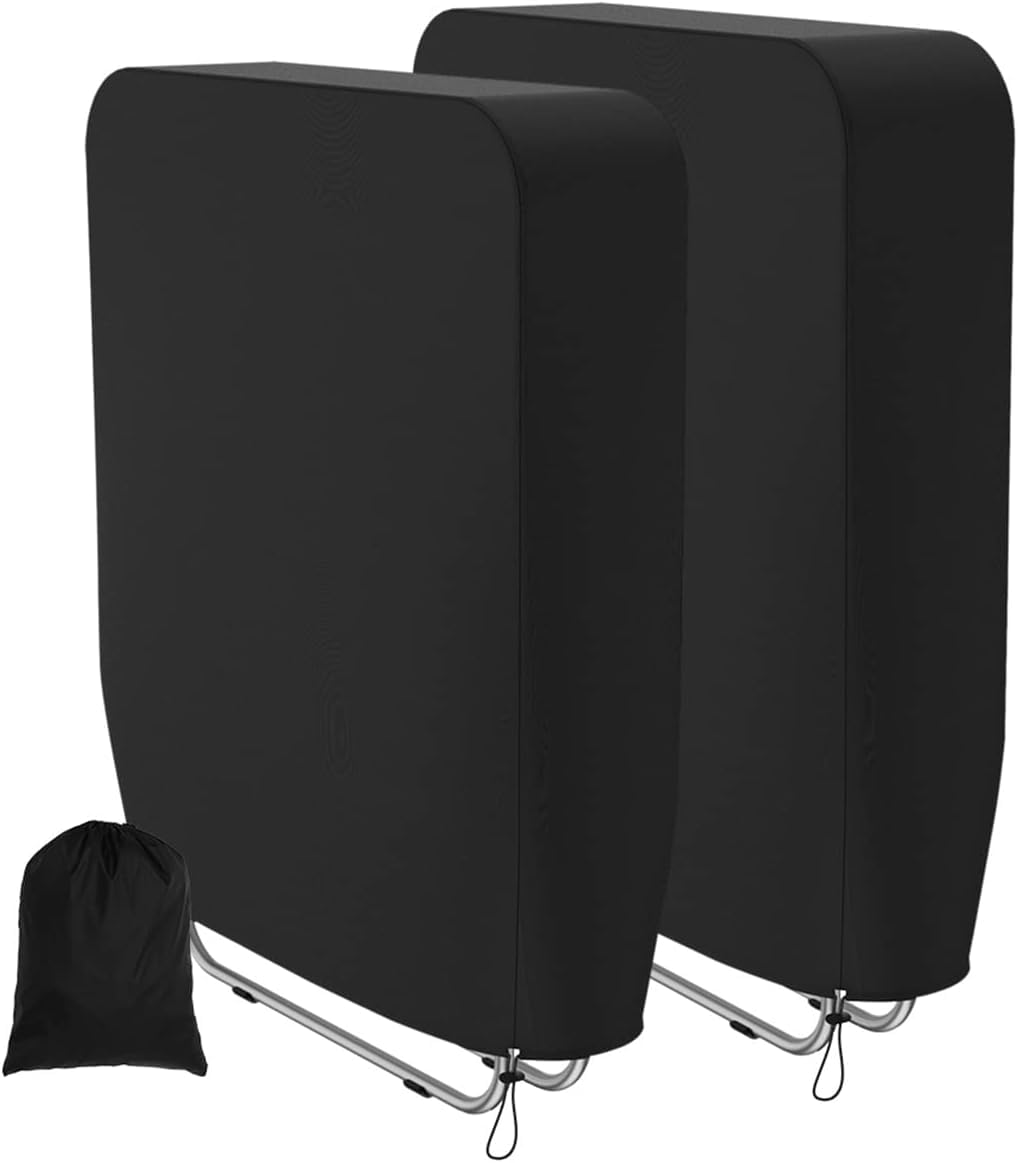 2 Pack Folding Reclining Chair Cover with Storage Bag & Drawstring, Heavy Duty Oxford Weatherproof Zero Gravity Chairs Cover Dustproof Anti-UV Sunbed Lounger Cover for Outdoor & Indoor, Garden (Black)