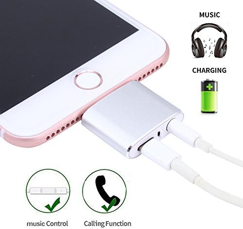 LONSUN [ Supporting control music and call volume ]2 in 1 Lightning to 3.5mm Aux Adapter for iPhone 7 / 7 Plus, Earphones Jack Cable Audio Adapter and Lightning to Charger (Silver)
