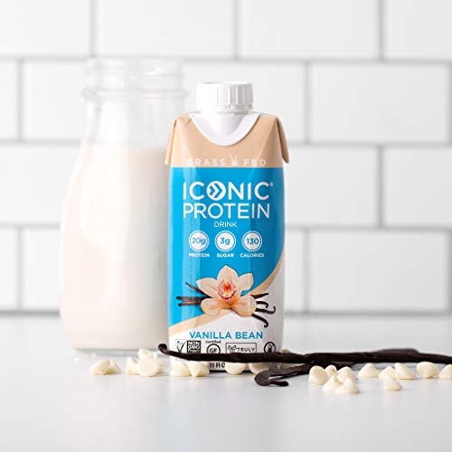 Iconic Protein Drinks, Vanilla Bean (4 Pack) Low Calorie, Grass Fed
