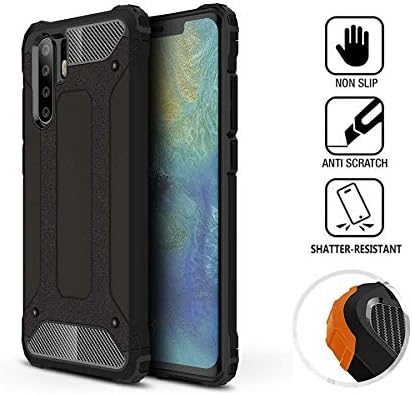 SS Tech Rugged Heavy Duty Black Case, Dual Layer {Shockproof} Defender Case [Slim Hard] Hybrid Silicone Armor Case Compatible With Huawei P30 PRO