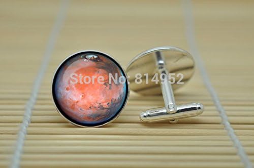 Pretty Lee Mars Jewelry Mars Planet Galaxy Universe Solar System Cufflinks In Silver Glass Cabochon Cuff Links C0888