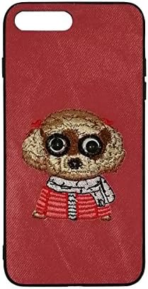 iPhone 7/8 Plus Case 3D Embroidery,RIHUWEN Men Women Girl Cute Dog Soft Sillicone Shockproof Skin Protective Apple Cover with Tempered Glass Screen Protector (Red)