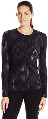 Cuddl Duds Women's Fleecewear with Stretch Crew Neck, Black Print, Medium