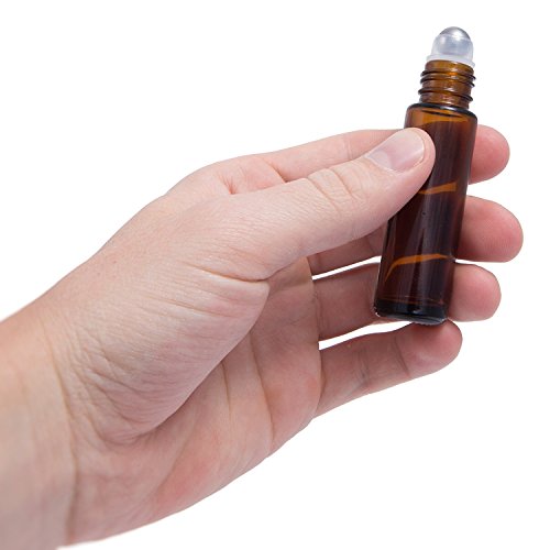 Pure Acres Farm, 12, Amber, 10 ml Glass Roll-on Bottles with Stainless Steel Roller Balls. 3 ml Droppers included
