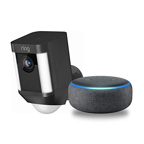 Ring Spotlight Cam Battery HD Security Camera with Built Two-Way Talk and a Siren Alarm - Black with Echo Dot (3rd Gen) - Charcoal