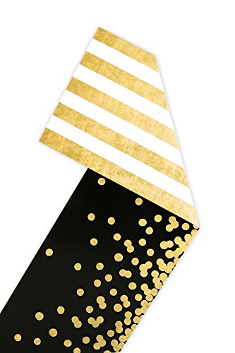 Renewing Minds Glimmer of Gold Confetti and Stripes Wide Double-Sided Border Trim, Black/Gold/White, Pack of Twelve 38 inch Strips