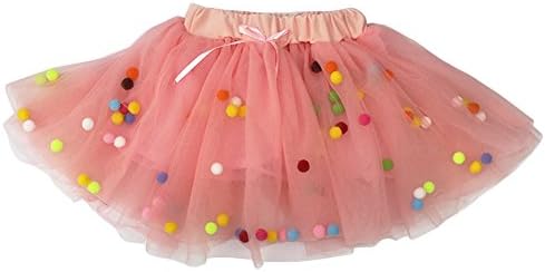 TagoWell Baby Girl Toddler Tutu Dress Multi-Layer Tulle Pom Pom Puff Balls Skirt,Pink 3T-4T