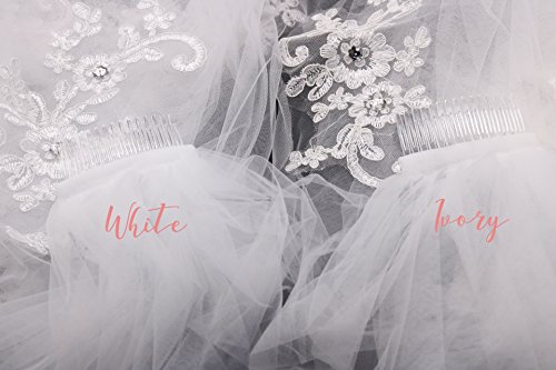 Kercisbeauty Bridal Lace Embroidery Hollow Out Flower White and Ivory Veil Drop Wedding Hair Comb Crystal Beads Wide Lace Chapel Single Layer Wedding Hair Accessories - Thumbnail 3