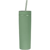 uxcell Skinny Tumbler with Lids and Straws, 16Oz Matte Light Green Skinny Tumbler Bulk, Reusable Pastel Acrylic Tumbler, Double Wall Plastic Tumbler for Cold Hot Drinks, Coffee DIY