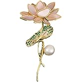 yuruyi Unique lotus Flower Pearl Brooch Pin for Women, Rhinestone Lapel Pin Wedding Party Prom Fashionable Chaming Dress Clip Clothes Accessories Gold Tone