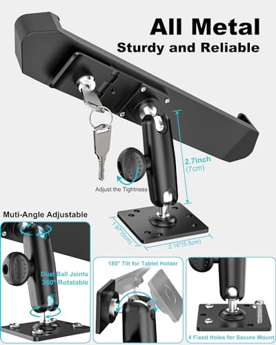 Dosvsi Anti-Theft Tablet Mount for Car/Wall/Desk, Sturdy All Metal Lockable Tablet Holder, 360° Rotation Tablet Stand for iPad Pro Air 11 Mini, iPad 10th Generation, Galaxy Tab A9, 7-11" Tablets