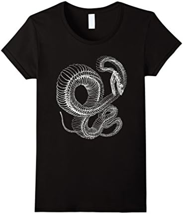 Womens Snake Skeleton T-Shirt - Reptile Animal Boa Illustration Small Black