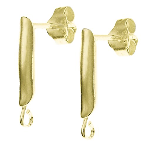2 pcs 14k Gold on .925 Sterling Silver Stripe Dangle Stud Earring Connector Loop Post 15.7mm w/Clutches/Findings/Yellow Gold