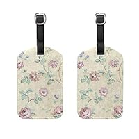 SHANGLONG Cute Luggage Tags Cute Pink Purple Flower with PU Leather Strap - Set of 2