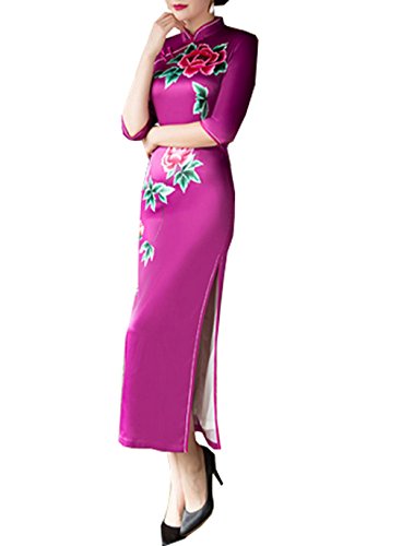 XueXian(TM) Women's Vintage 3/4 Sleeve Chinese Qipao Dress Long Cheongsam