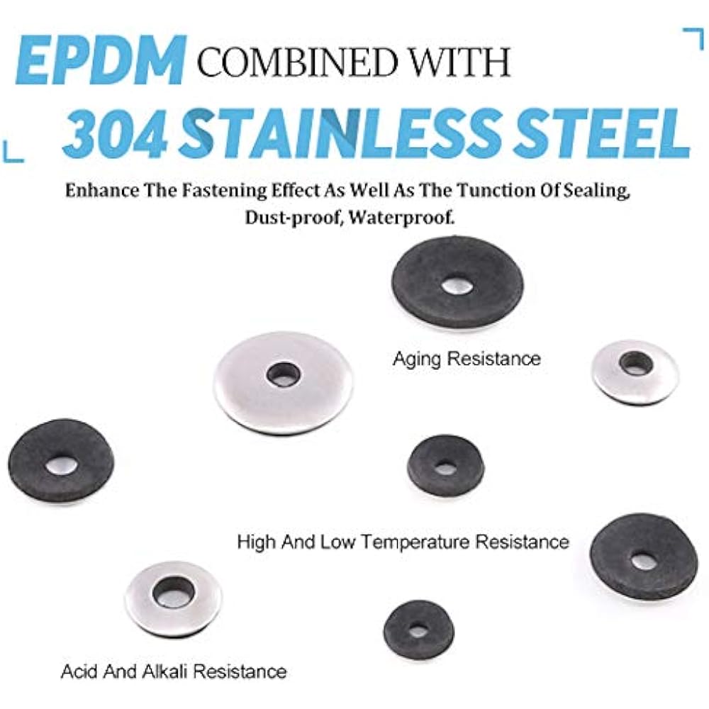 320Pcs Stainless Steel Neoprene Backed EPDM Bonded Sealing Washers