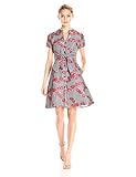 Adrianna Papell Women's Gingham and Floral Flared Embroidered Shirt Dress