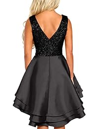 SEBOWEL - Vestido de cóctel para mujer con lentejuelas y cuello en V