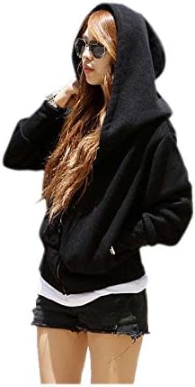 ARJOSA Women’s Oversized Batwing Sleeve Pockets Zip-Up Hoodie Hooded Sweatshirt (Medium, Black)