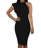 Tiksawon Women Sexy Ruffled One Shoulder Bodycon Party Midi Dress