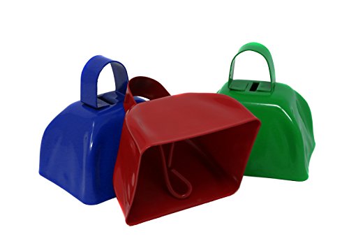 Metal School Cowbell Noisemakers Assorted Random Colors (Pack Of 4 Cowbells)
