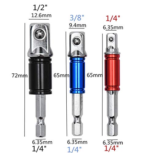 Moongo Tool Power Hand Tools Impact Sockets Adapter Set, Hex Square Nuts Driver Drill Socket Extension Bit Adapter Socket Wrench Adapter Set 1/4" 3/8" 1/2" drive - Thumbnail 3