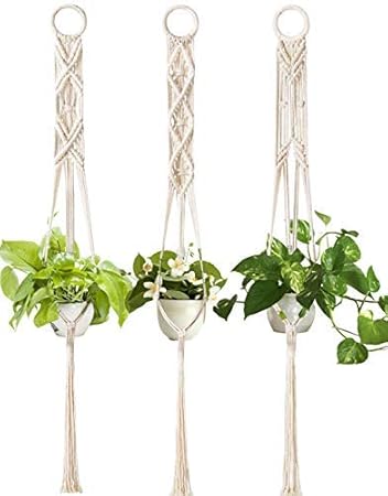 Amazon 3パック 綿織り植物のフラワーバスケット 壁掛けフラワーバスケット 100 Cmの綿織りの吊り植物スタンド 屋内および屋外の家の花の装飾用 鉢 プランターカバー