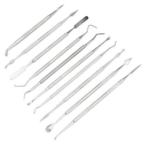 TOVOT 10-Piece Stainless Steel Double-Sided Wax Carvers Set Tools Clay Pottery Sculpture Tools Dental Instrument Kits (Silver-2)