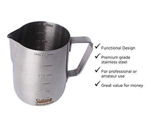 Sisitano Stainless Steel Milk Frothing Pitcher - Espresso Steaming 12oz 350ml - Thumbnail 2