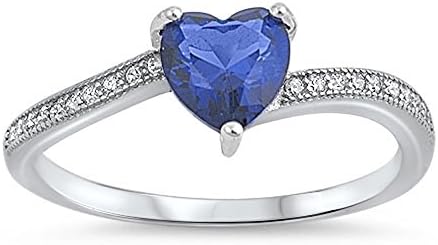 Heart Shape Blue Simulated Sapphire Cubic Zirconi Fashion Ring 925 Sterling Silver Size 4