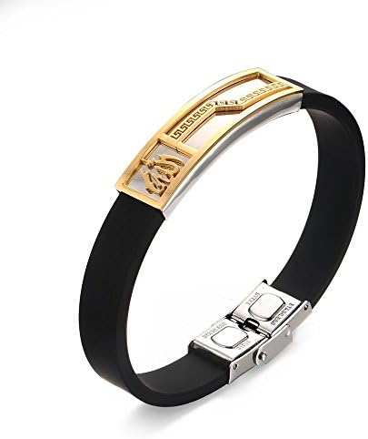 XIMAKA Men's Jewelry Stainless Steel 20.5CM Allah Silicone Buckle Black Bracelet