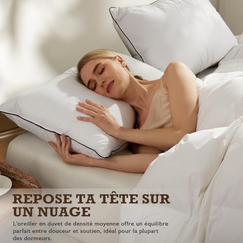 BPC Organic Feather Duvet Pillow 60 x 60 cm Pack of 2, Luxury Hotel Pillow with 3 Bedrooms, Pillow 60 x 60 cm Duvet with 100% Cotton Cover and Goose Feather Filling, White