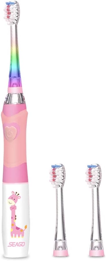 Kids Electric Toothbrush Sonic Toothbrush, Soft Battery Powered Tooth Brush with Smart Timer,Waterproof Replaceable Deep Clean For kids(Age of 3+)，Travel Toothbrush by SEAGO SG977(Pink)