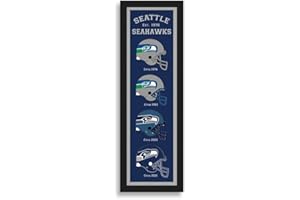Sporticulture NFL Wall Art Seattle Seahawks Logo Heritage Print - Small Size 8" x 26" Framed Football Poster Sports Logo Merchandise - Perfect Gifts For Men & Women Fans for Bedroom & Man Cave