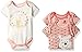 Disney Baby Girls' 3 Pack of Winnie the Pooh Bodysuits, Coral, 0/3 Months