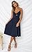 ECOWISH Womens Dresses Summer Tie Front V-Neck Spaghetti Strap Button Down A-Line Backless Swing Midi Dress Navy Blue L