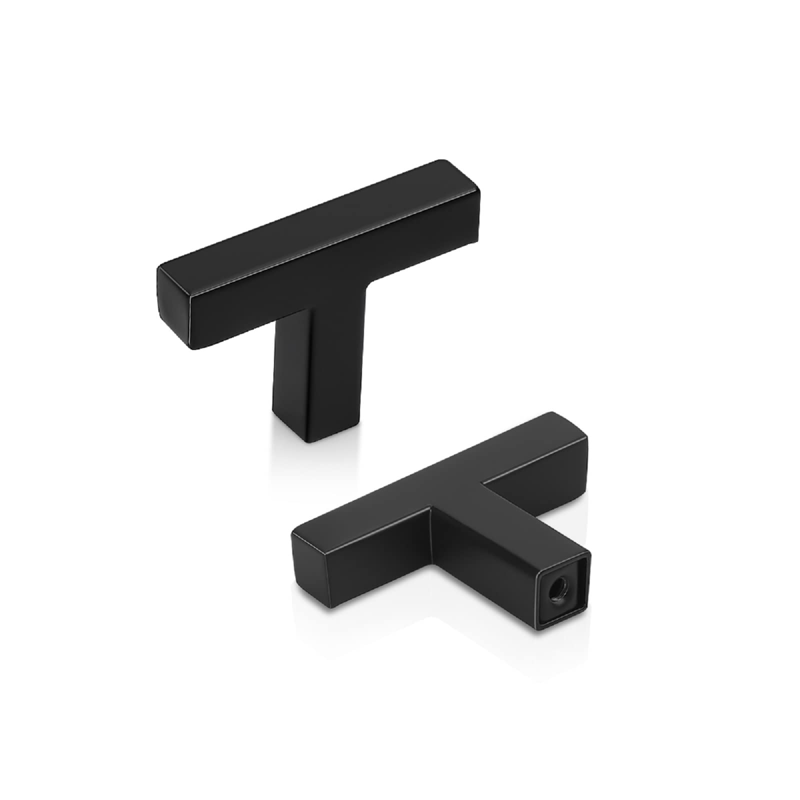 PinLin 20 Pack Kitchen Door Knobs Single Hole Flat Black Cabinet T Knobs Stainless Steel Square Cupboard Knobs (Screws Included)
