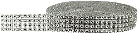 Fowod Plastic Made Diamond Rhinestone Mesh Ribbon, Sparkle Ribbon,10 Yard (0.8inch 4row, Silver)