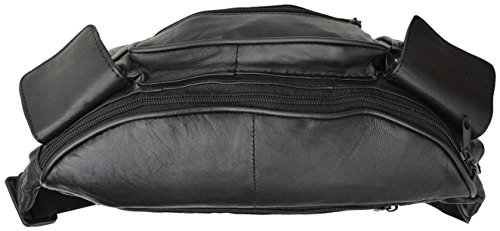 New Large Genuine Leather Waist Bag Fanny Pack with Two Cell Phone Pockets and Six Exterior Pockets