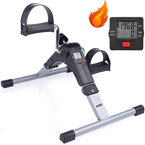 AGM Pedal Exerciser, Mini Arm Leg Exerciser Bike Fitness Cycling with LCD Monitor and Adjustable Resistance Home Fitness Foot Bike Resistance Cycle Training Workout