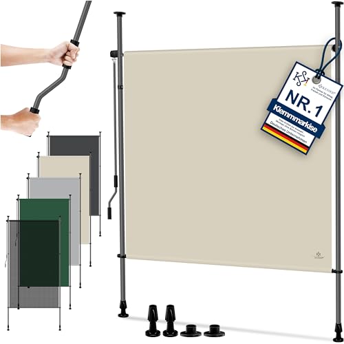 KESSER® Klemmmarkise 120x310 cm, Garten Balkon Sichtschutz wetterfest, Wind- & Sonnenschutz, Senkrechtmarkise mit Handkurbel ohne Bohren, Ausziehbar,