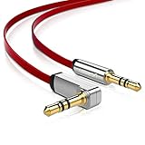 UGREEN 3.5mm Audio Cable, Stereo Aux Jack to Jack Cable 90 Degree Right Angle Auxiliary Cord Compatible for Beats, iPhone, iPod, iPad, Tablets, Speakers, 24K Gold Plated Male to Male Red (1.5FT)