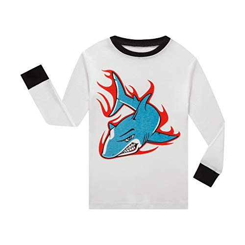 Joyond 2Pcs Cotton Boys Pajamas Sets Long Sleeve Shark Pajamas for Boys Toddler Kids Pjs Sleepwear (White,BlueShark, 4T)
