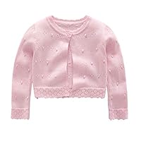 JWWN Toddler Girls Knit Cropped Bolero Shrug Little Kids Long Sleeve Open Front Cardigan Sweater (Pink,18Months)