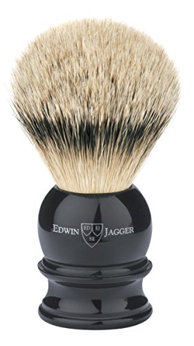 Edwin Jagger Large Silver Tip Badger Hair Shaving Brush With Drip Stand - Black