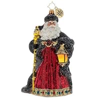 Christopher Radko Hand-Crafted European Glass Christmas Decorative Figural Ornament, Ebony Clad Mr. Claus