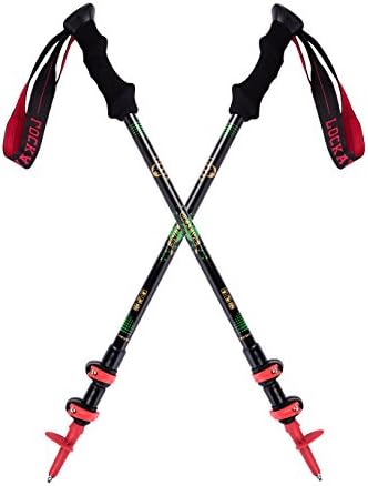 Lockay Aluminum Trekking Poles with Lock and Adjustable Height, Black, Pack of 2