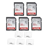 5x Genuine SanDisk Ultra 32GB Class 10 SDHC Flash Memory Card Up To 80MB/s Memory Card (SDSDUNC-032G-GN6IN) with slim memory card case (5 PCS)