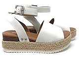 SODA Clip Womens Casual Espadrilles Trim Flatform Studded Wedge (10, Off White)